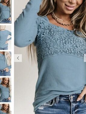 Crochet Long Sleeve Top in Dusty Blue